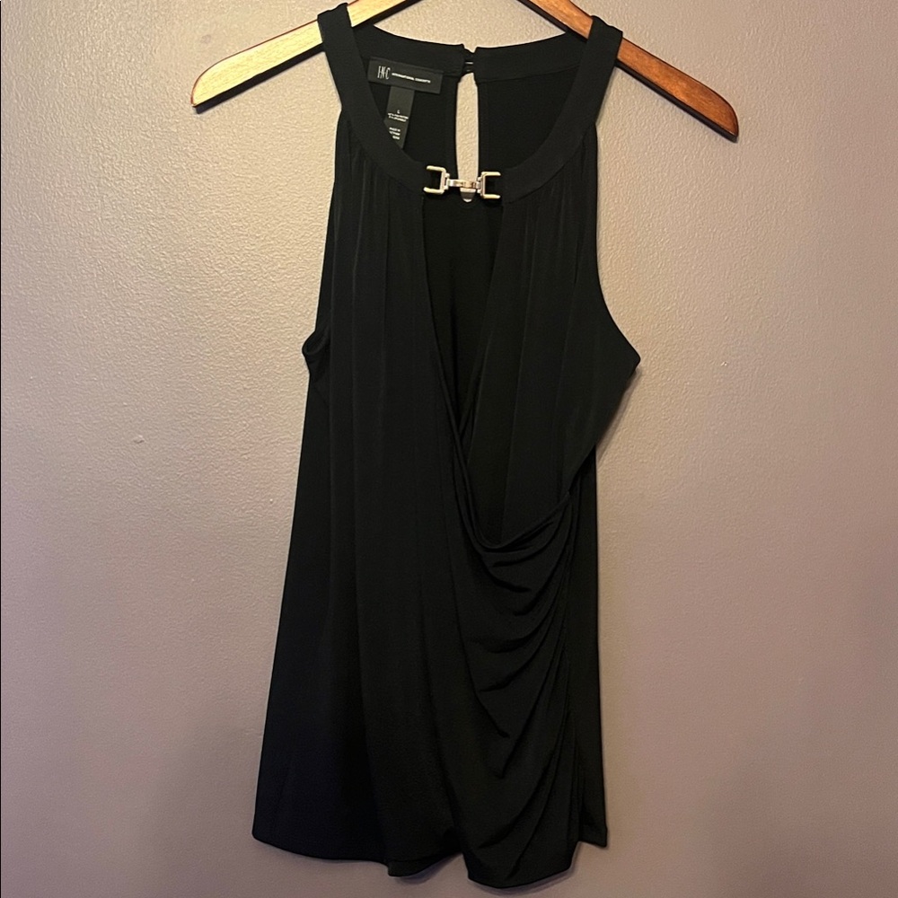 INC Women’s Large Black Top with Gold neck Accents
